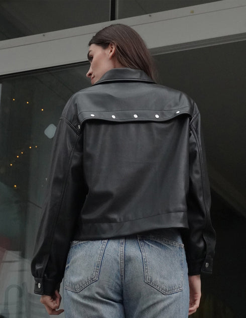 Chamarra Nine West Mujer Negra Casual en Piel Sintética